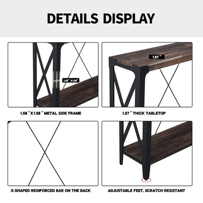 46 in. 2-Tier Console Accent Table, Dark Rustic Oak (Open Box) - VMInnovations