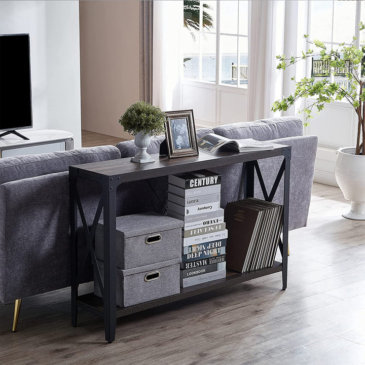 46 in. 2-Tier Console Accent Table, Dark Rustic Oak (Open Box) - VMInnovations