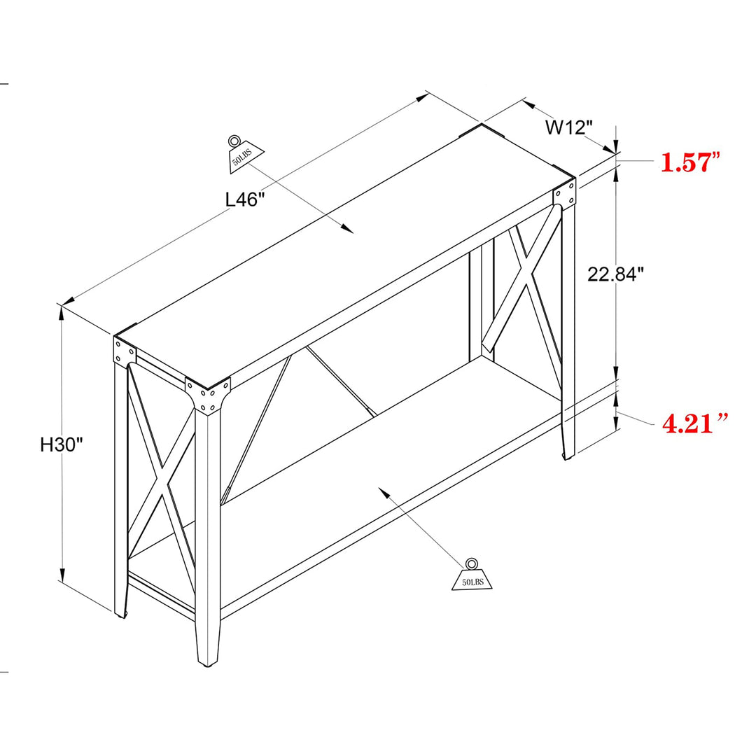 46 in. 2-Tier Console Accent Table, Dark Rustic Oak (Open Box) - VMInnovations