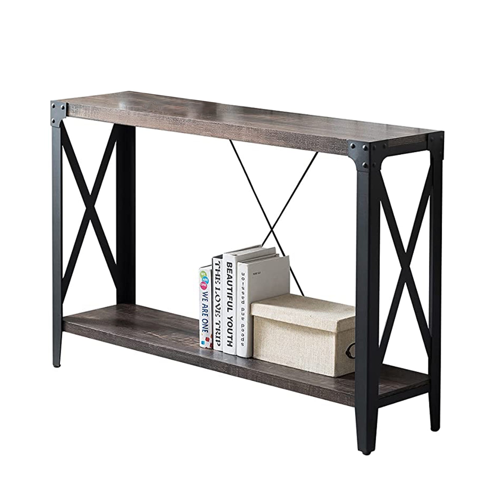 OKD 46 Inch 2-Tier Console Sofa Hallway Entryway Accent Table, Dark Rustic Oak - VMInnovations