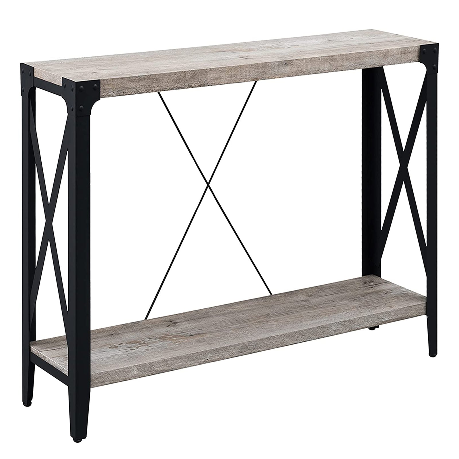 OKD 46 Inch 2-Tier Console Sofa Hallway Entryway Accent Table, Light Rustic Oak - VMInnovations