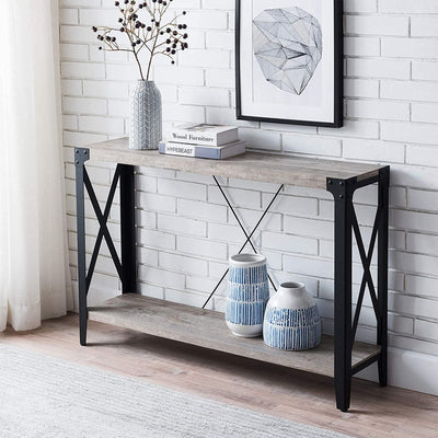 OKD 46 Inch 2-Tier Console Sofa Hallway Entryway Accent Table, Light Rustic Oak - VMInnovations