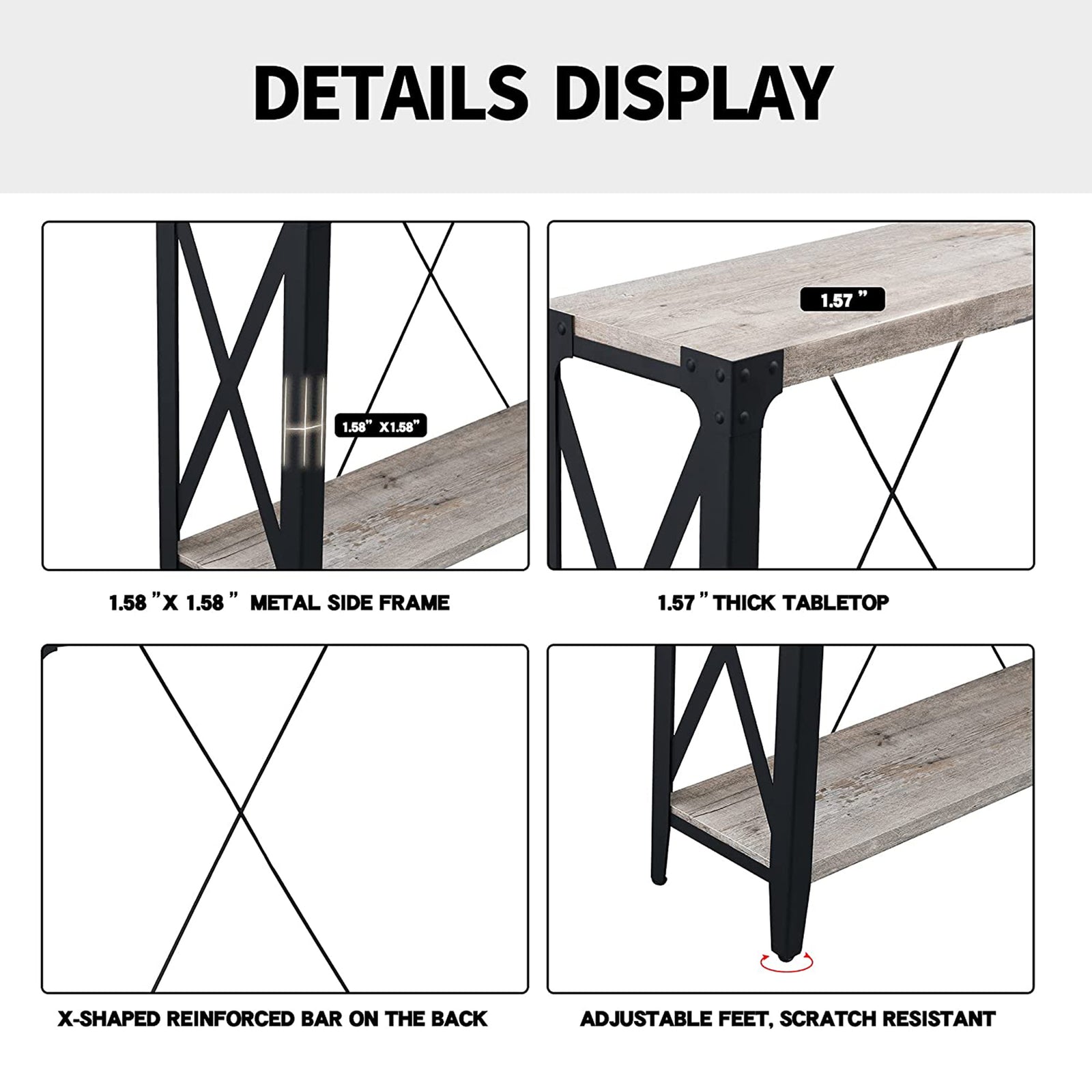 OKD 46 Inch 2-Tier Console Sofa Hallway Entryway Accent Table, Light Rustic Oak - VMInnovations