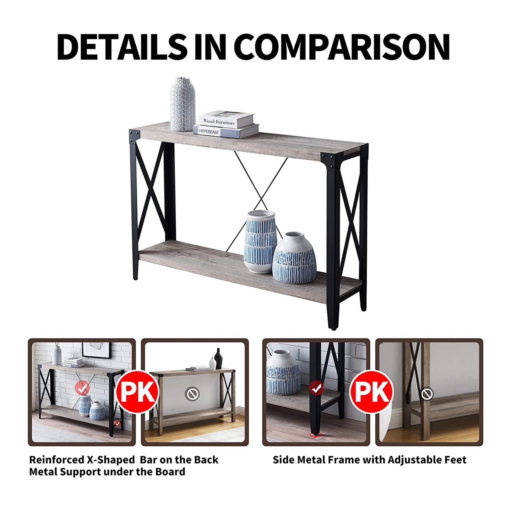 OKD 46 Inch 2-Tier Console Sofa Hallway Entryway Accent Table, Light Rustic Oak - VMInnovations