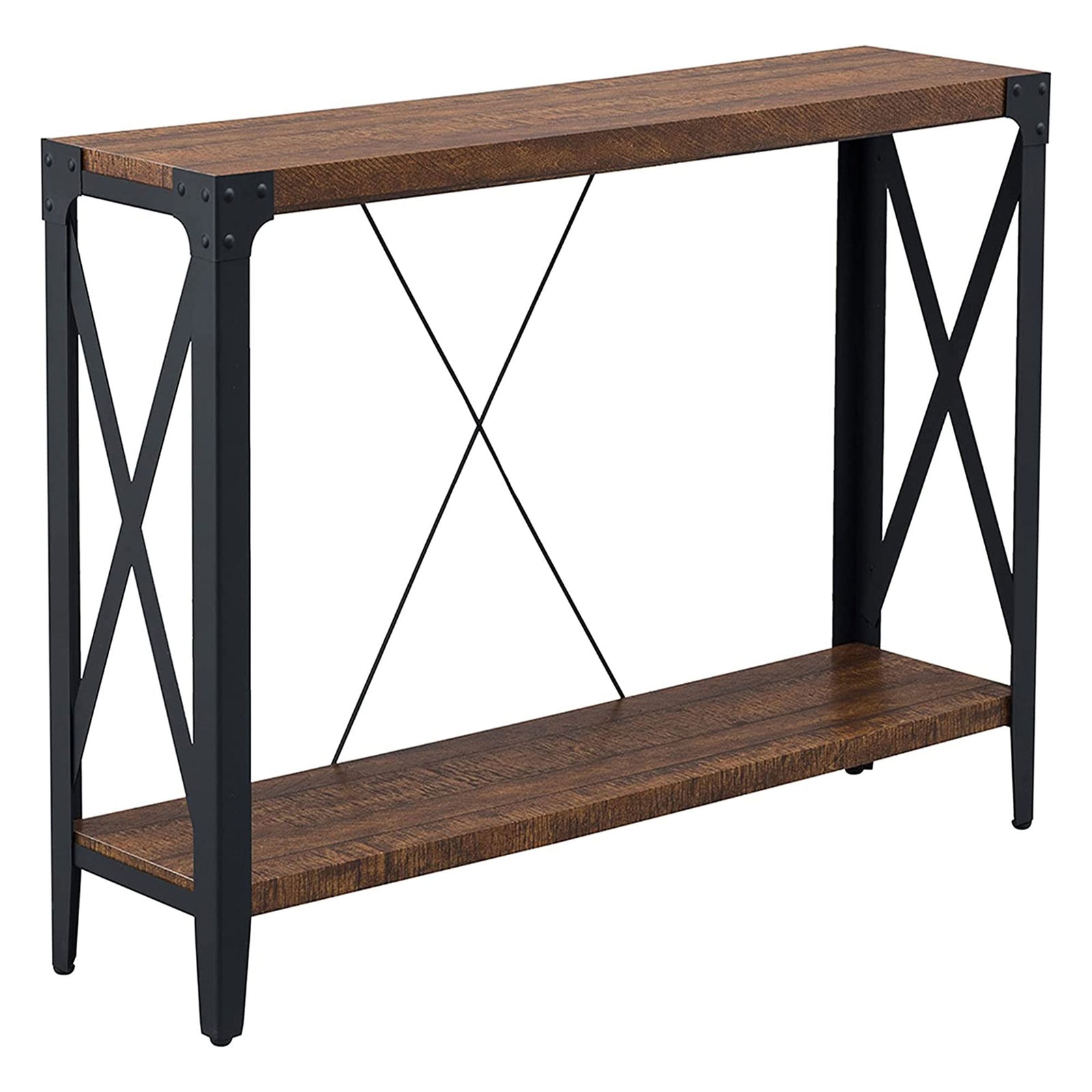 OKD 46 Inch 2-Tier Console Sofa Hallway Entryway Accent Table, Barnwood Brown - VMInnovations