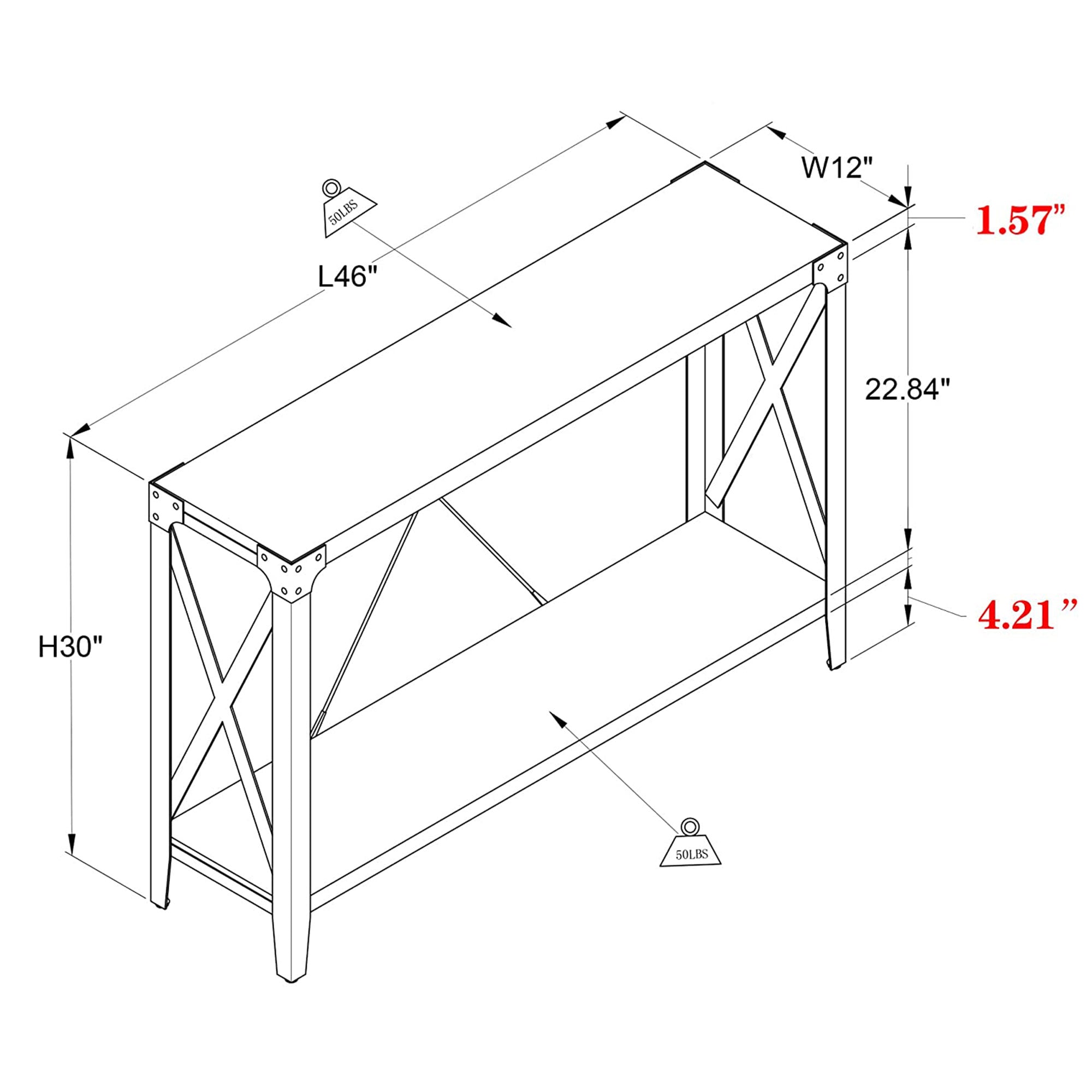46 Inch 2-Tier Console Sofa Hallway Entryway Accent Table (Open Box) - VMInnovations