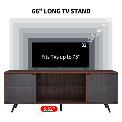 OKD Modern 75 Inch TV Stand with LED Lights, Shelves and Magnetic Doors, Black