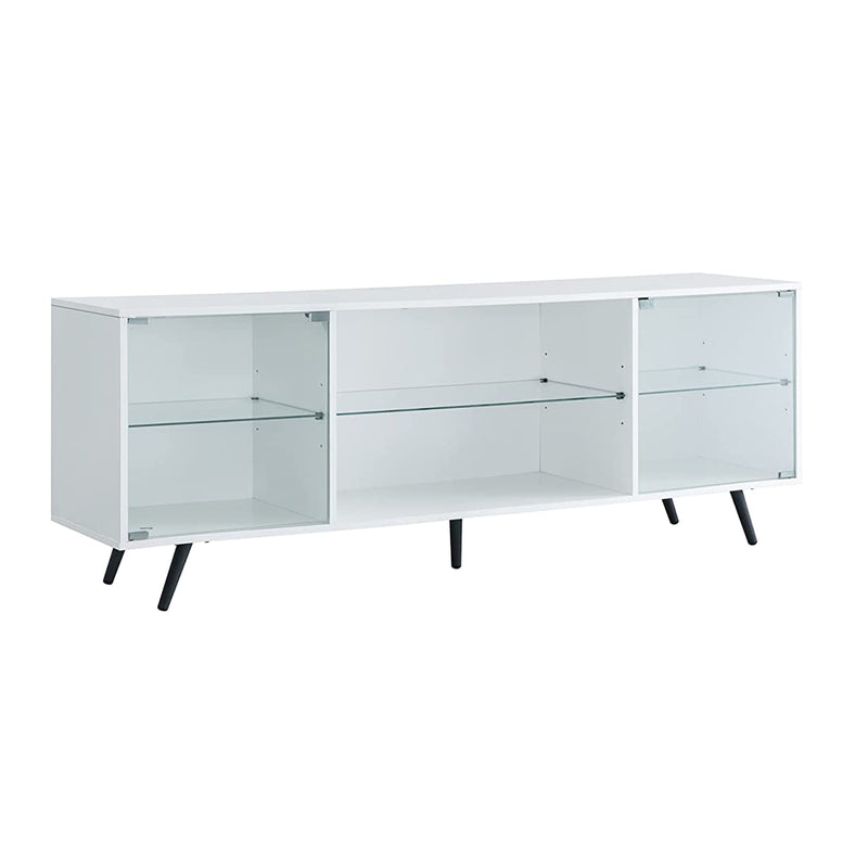 OKD Modern 75 Inch TV Stand with LED Lights, Shelves and Magnetic Doors, White
