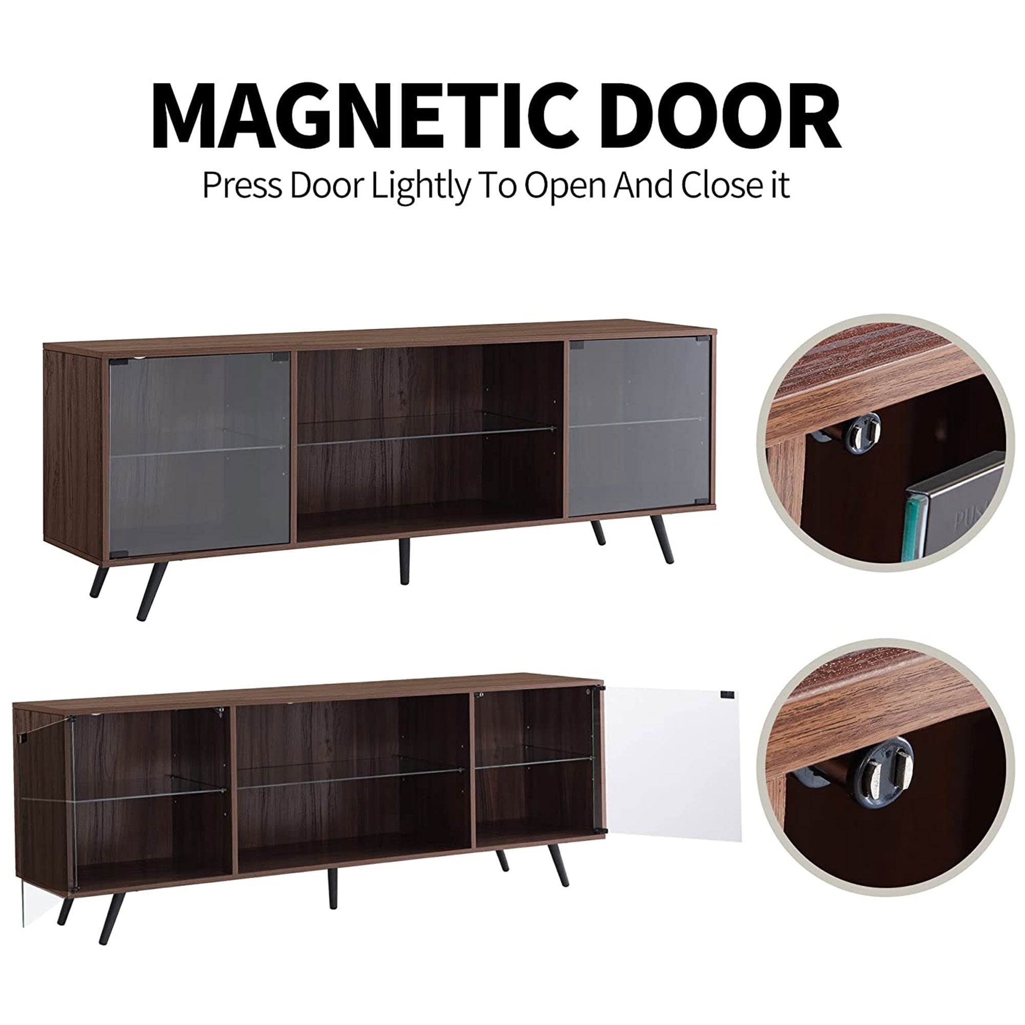 OKD 75 In TV Stand w/ Lights, Shelves & Magnetic Doors, Dark Walnut (For Parts) - VMInnovations