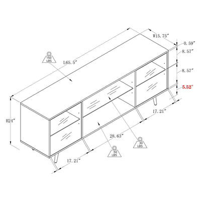 OKD 75 In TV Stand w/ Lights, Shelves & Magnetic Doors, Dark Walnut (For Parts)