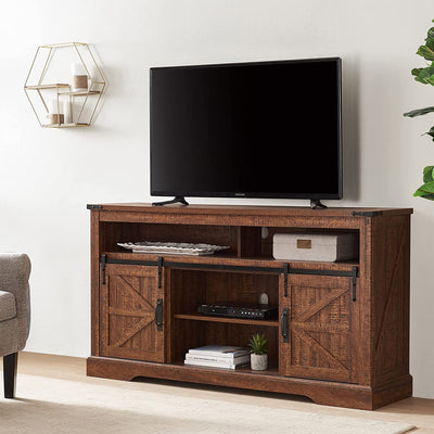 OKD 60" Sliding Barn Door Farmhouse Highboy TV Stand, Reclaimed Barnwood(Used) - VMInnovations