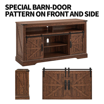 OKD 60" Sliding Barn Door Farmhouse Highboy TV Stand, Reclaimed Barnwood(Used) - VMInnovations
