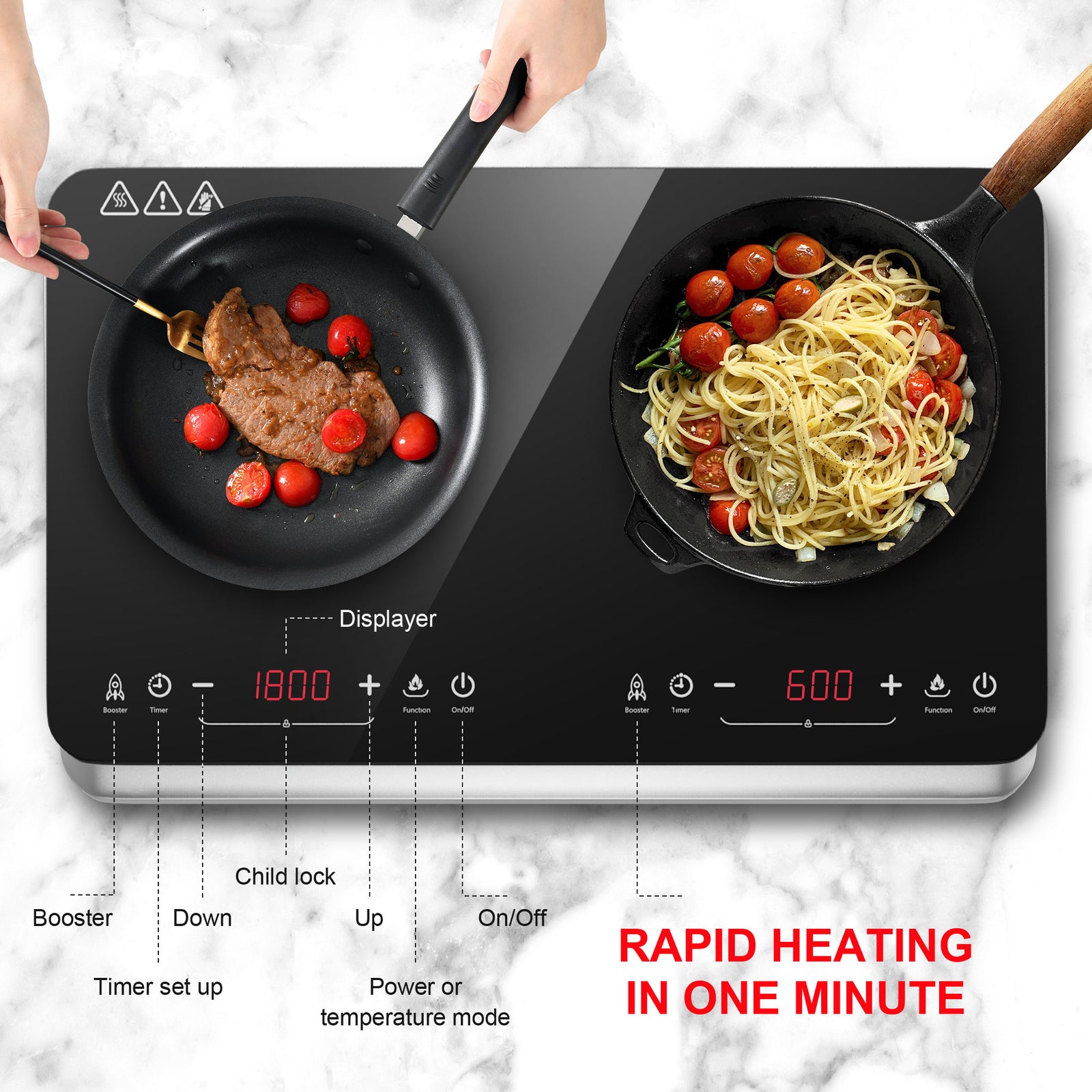 COOKTRON 1800W 120V Portable Quick-Heat Electric Induction Cooktop (Open Box) - VMInnovations