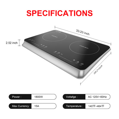 COOKTRON 1800W Portable Quick-Heat Double Burner Electric Cooktop(For Parts) - VMInnovations