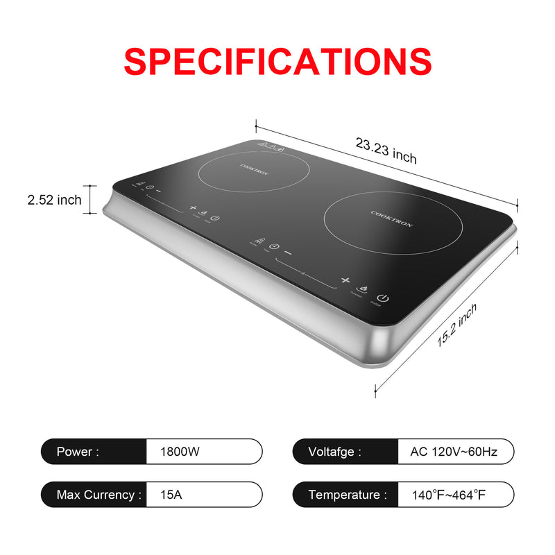 COOKTRON 1800W Portable Quick-Heat Double Burner Electric Cooktop(For Parts)