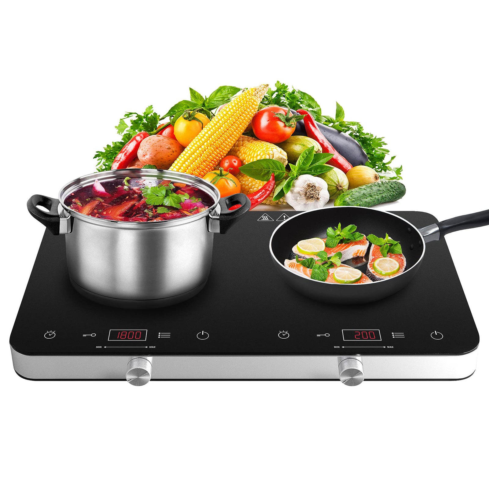1800W 120V Portable Double Burner Electric Induction Cooktop w/Knobs (Used) - VMInnovations