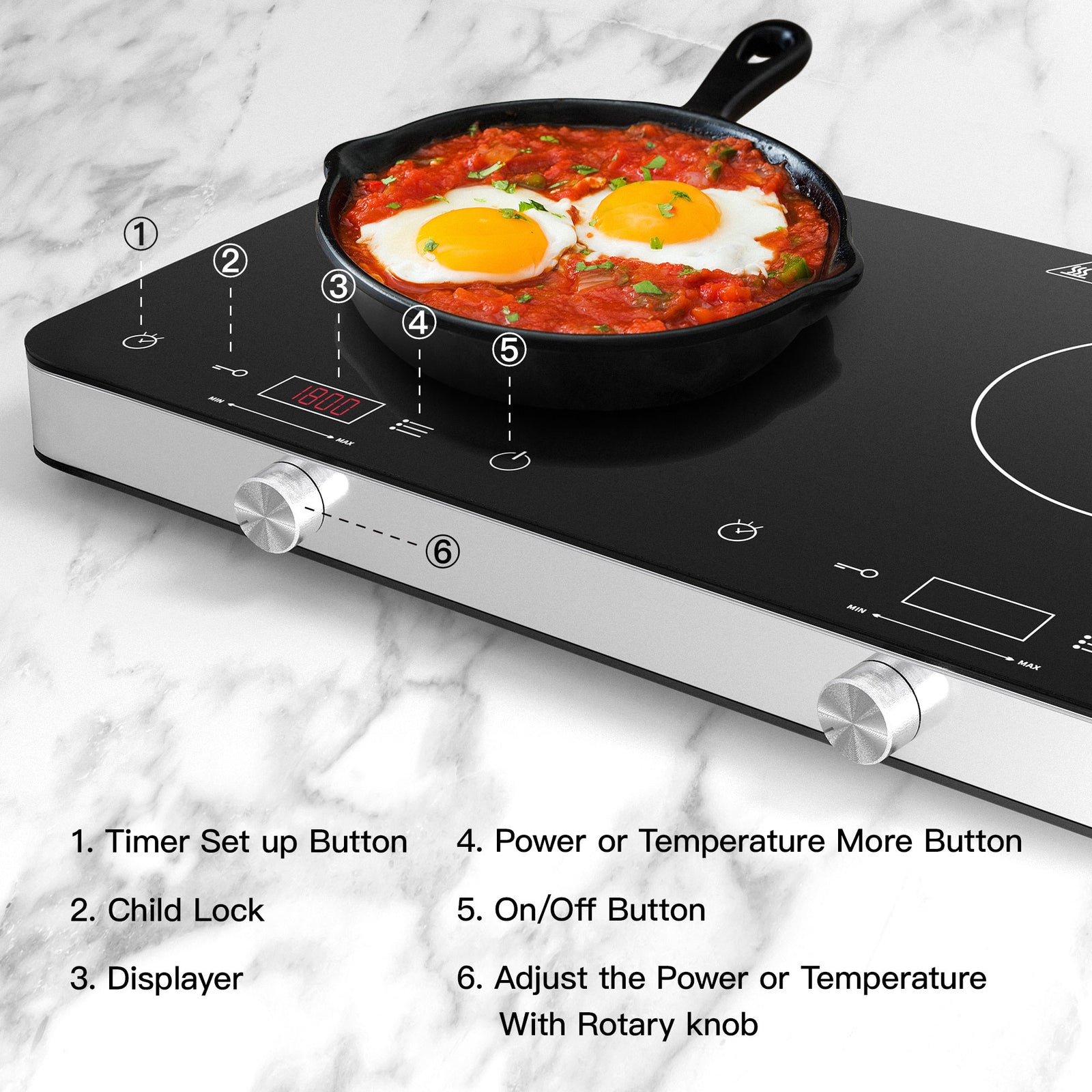 COOKTRON 1800W 120V Portable Double Burner Electric Cooktop w/Knobs (Open Box) - VMInnovations
