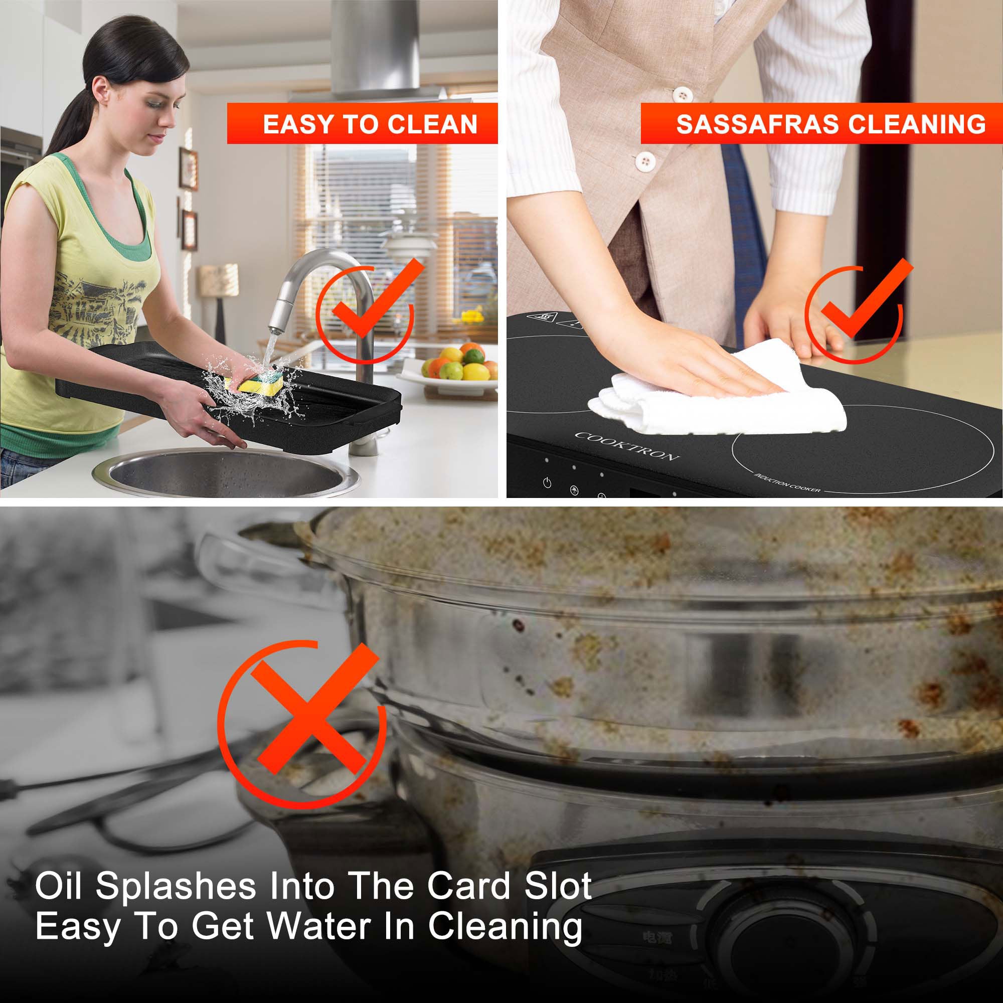 COOKTRON 1800W 230V Portable Double Burner Electric Induction Cooktop w/Griddle - VMInnovations