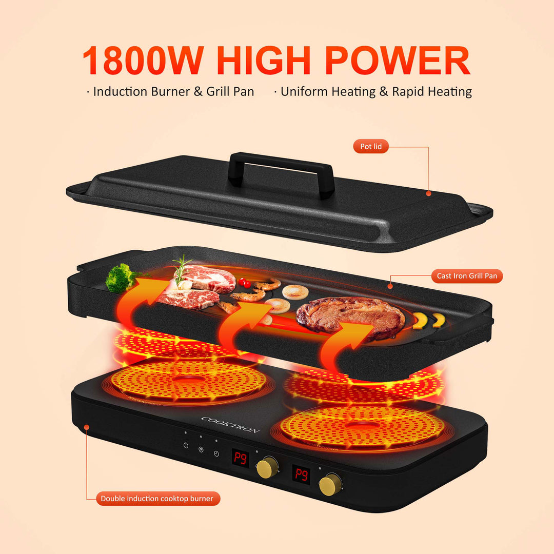 COOKTRON 1800W 230V Portable Double Burner Electric Cooktop w/Griddle (Used) - VMInnovations