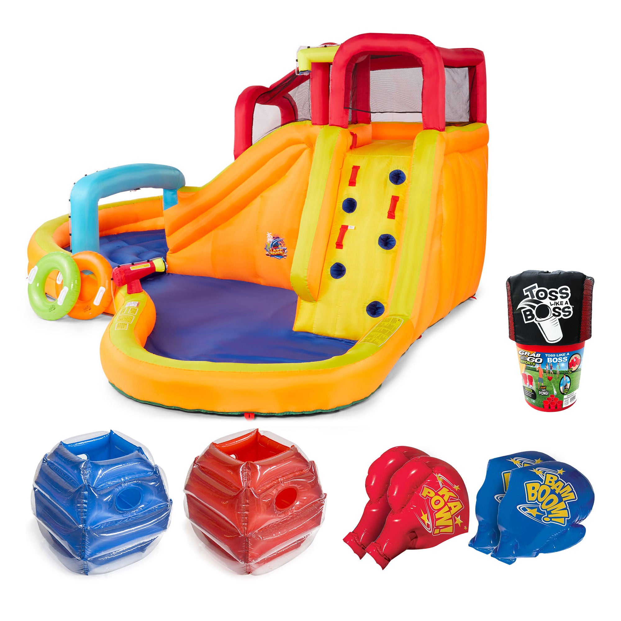 Banzai Summer Fun Pack w/ Adventure Inflatable, Battle Bop Set, & Big Lawn Pong - VMInnovations