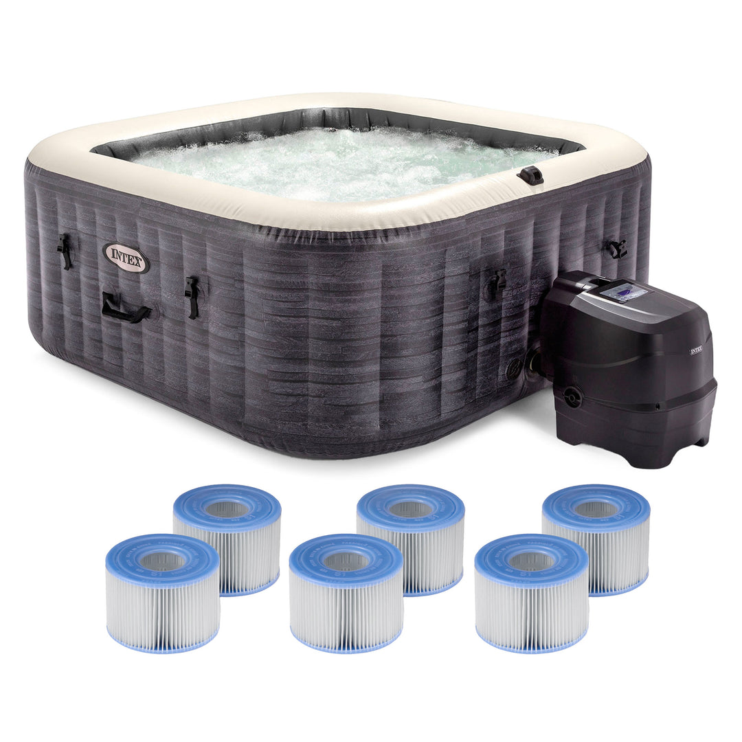 Intex PureSpa Plus Inflatable Square Spa & Type S1 Filter Cartridges (6 Pack) - VMInnovations