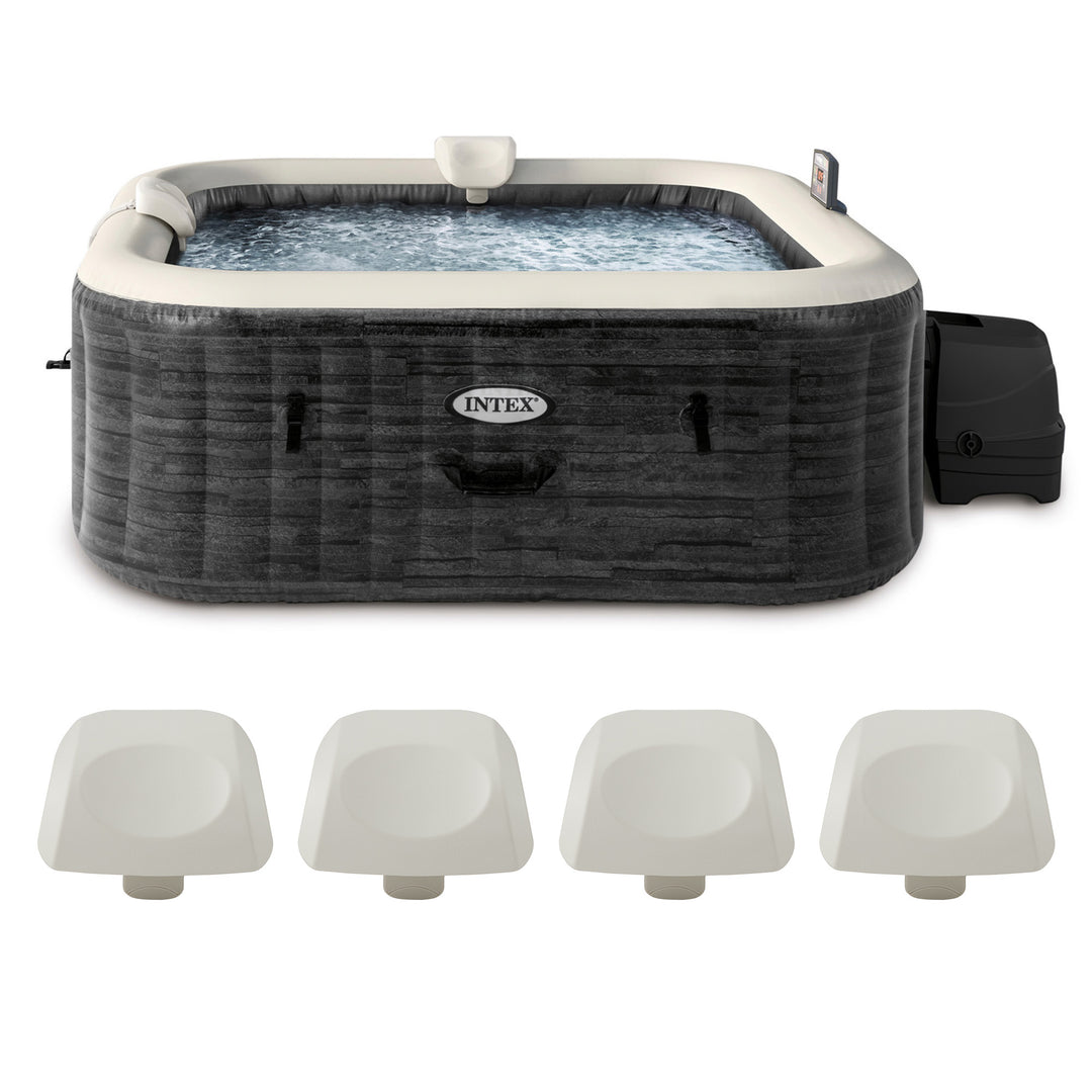 INTEX PureSpa Plus Inflatable Square Hot Tub & Cushioned Pillow, White (4 Pack)