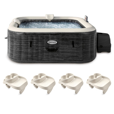 Intex PureSpa Plus Inflatable Square Spa & Attachable Snack Tray, Tan (4 Pack) - VMInnovations