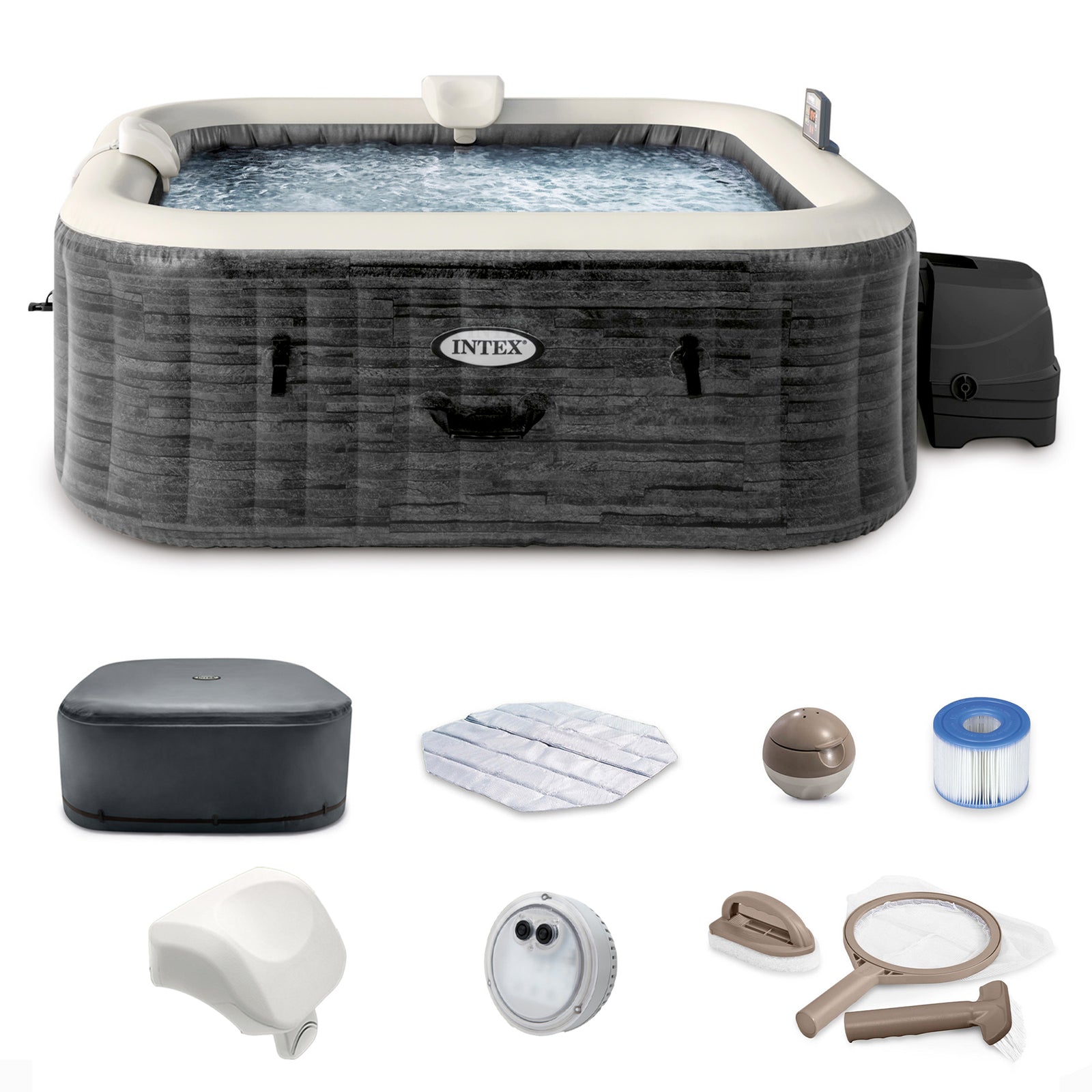 Intex Plus Inflatable Square Hot Tub Spa w/Maintenance Accessory Kit (Used) - VMInnovations