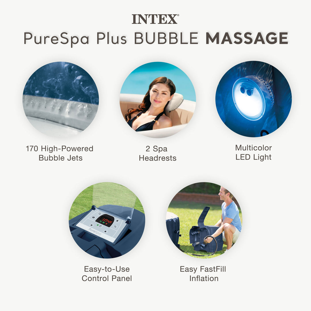 Intex PureSpa Plus Portable Inflatable Hot Tub with Maintenance Kit and 2 Seats
