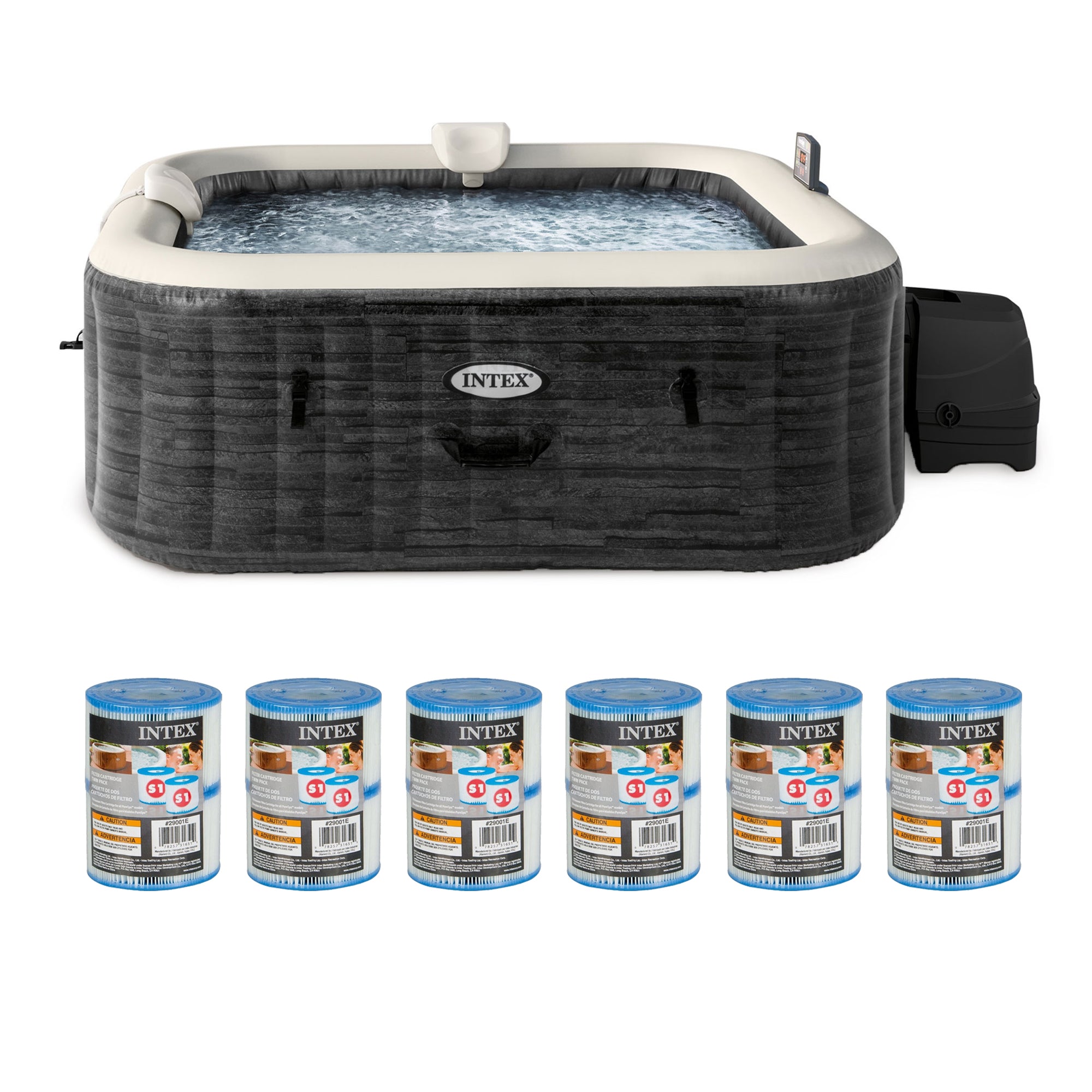 Intex PureSpa Plus Greystone Hot Tub, 94 x 28", w/ S1 Filter Cartridge (12 Pack) - VMInnovations