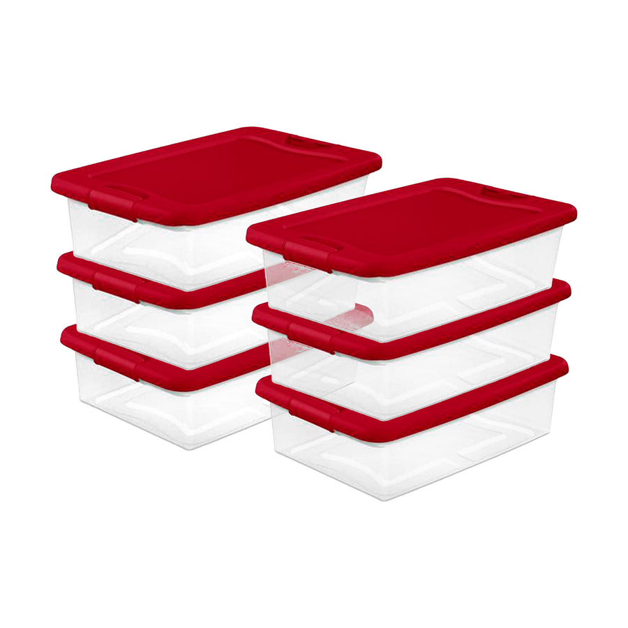 Sterilite 32 Qt Under Bed Latching Storage Container w/ Hinged Lid, Red (6 Pack) - VMInnovations