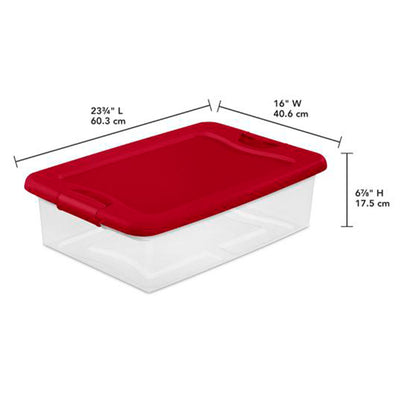 Sterilite 32 Qt Under Bed Latching Storage Container w/ Hinged Lid, Red (6 Pack)