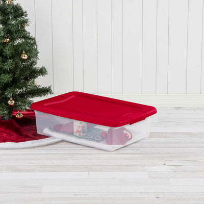 Sterilite 32 Qt Under Bed Latching Storage Container w/ Hinged Lid, Red (6 Pack)