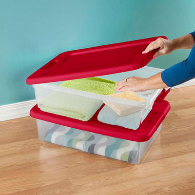 Sterilite 32 Qt Under Bed Latching Storage Container w/ Hinge Lid, Red (24 Pack) - VMInnovations
