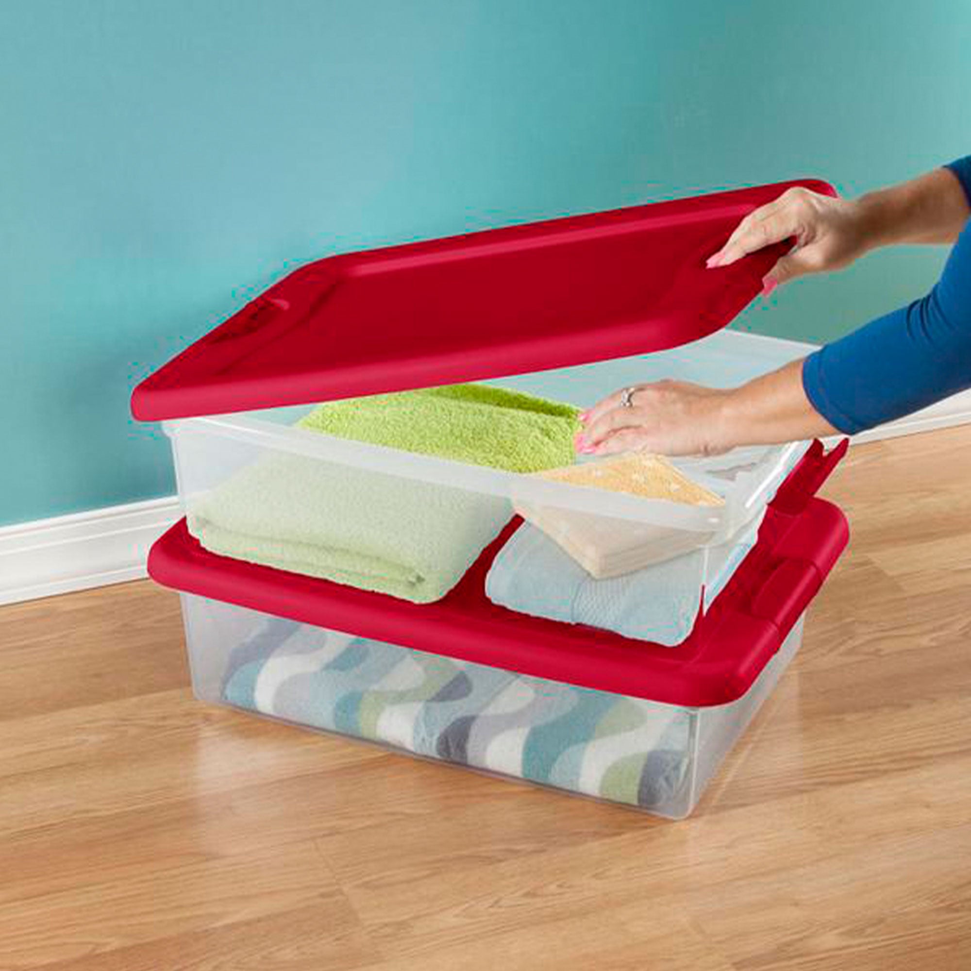 Sterilite 32 Qt Under Bed Latching Storage Container w/ Hinge Lid, Red (18 Pack) - VMInnovations