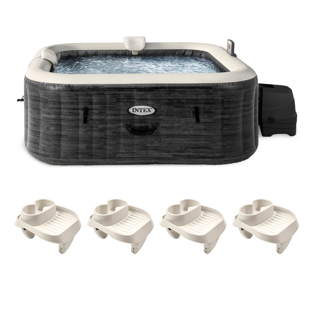 Intex PureSpa Plus Greystone Inflatable Hot Tub, 94 x 28", w/ Cup Holder 4-Pack