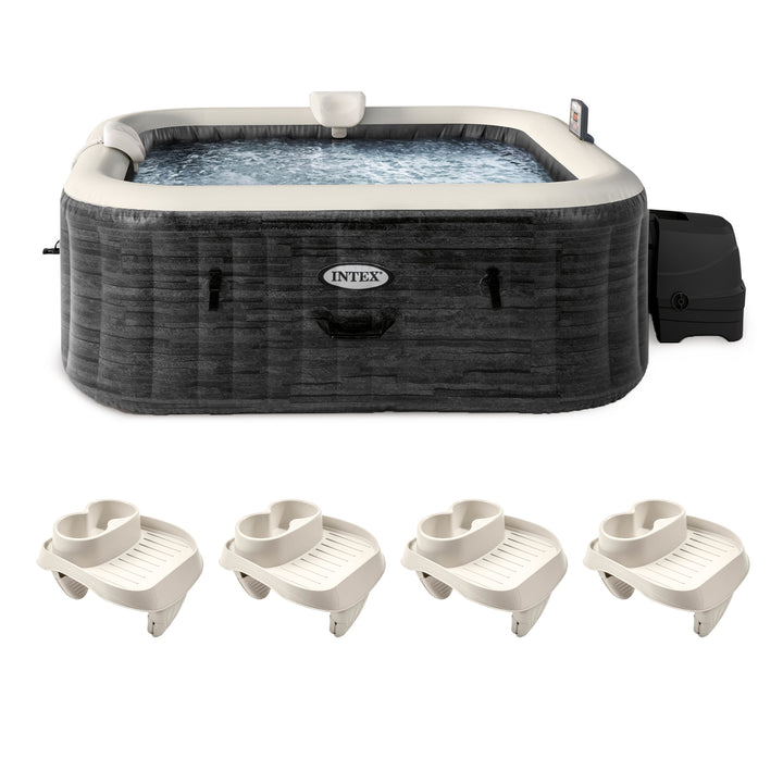 Intex PureSpa Plus Greystone Inflatable Hot Tub, 94 x 28", w/ Cup Holder 4-Pack