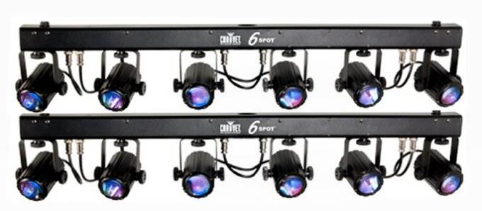 (2) CHAUVET 6SPOT 6 SPOT LED Dance Effect Stage Lights Bar Systems w/ Travel Bag
