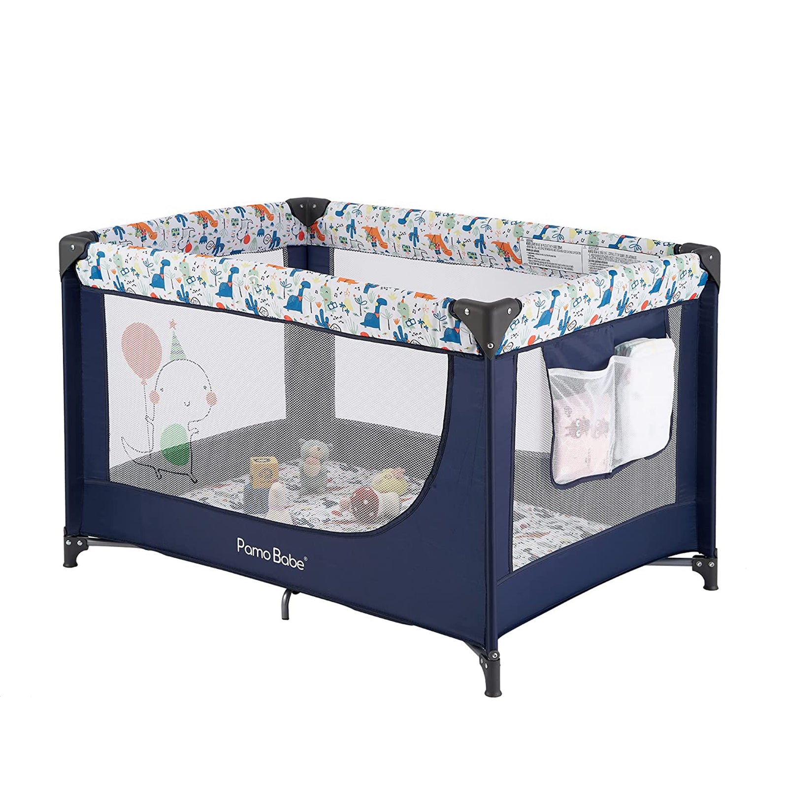 Pamo Babe Portable Enclosed Baby Playpen Crib with Mattress and Carry Bag, Blue - VMInnovations