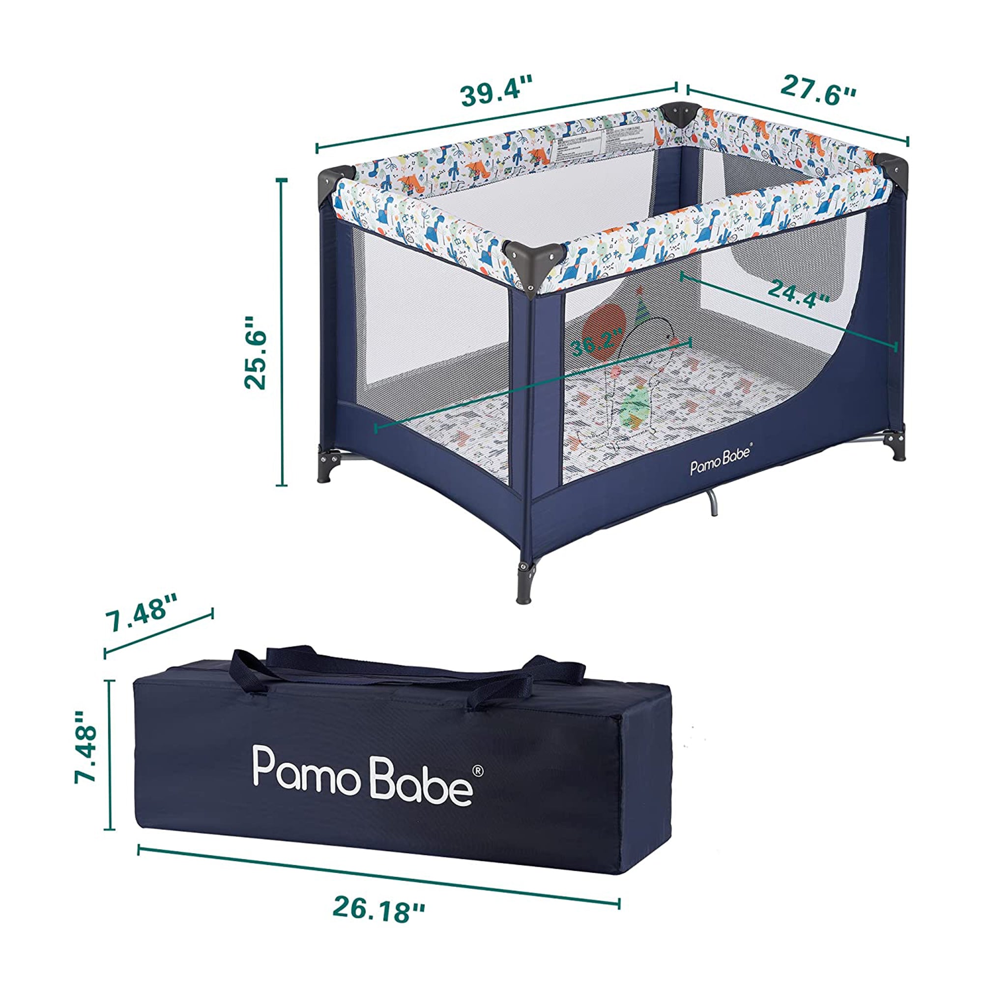 Pamo Babe Portable Enclosed Baby Playpen Crib with Mattress and Carry Bag, Blue - VMInnovations