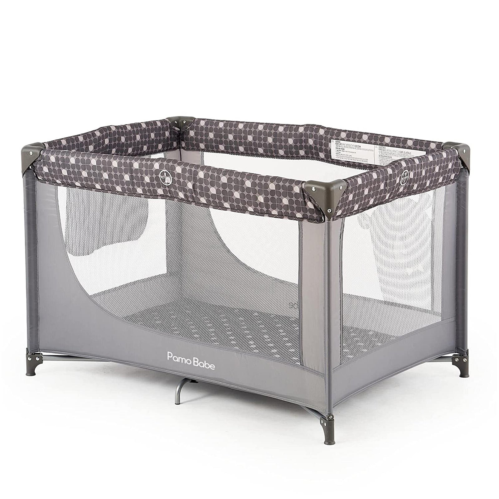 Pamo Babe Portable Enclosed Baby Playpen Crib with Mattress and Carry Bag, Gray - VMInnovations