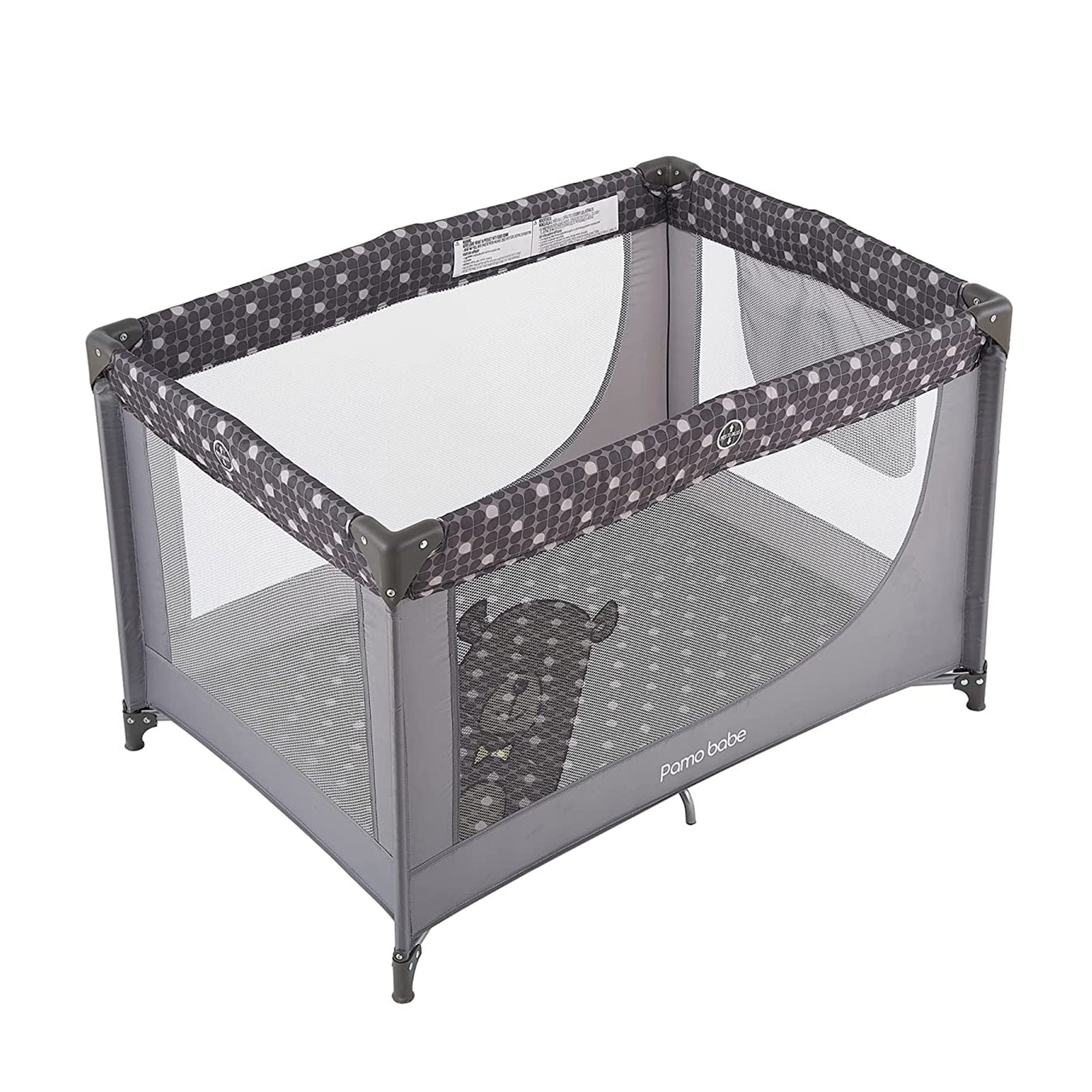 Pamo Babe Portable Enclosed Baby Playpen Crib with Mattress and Carry Bag, Gray - VMInnovations