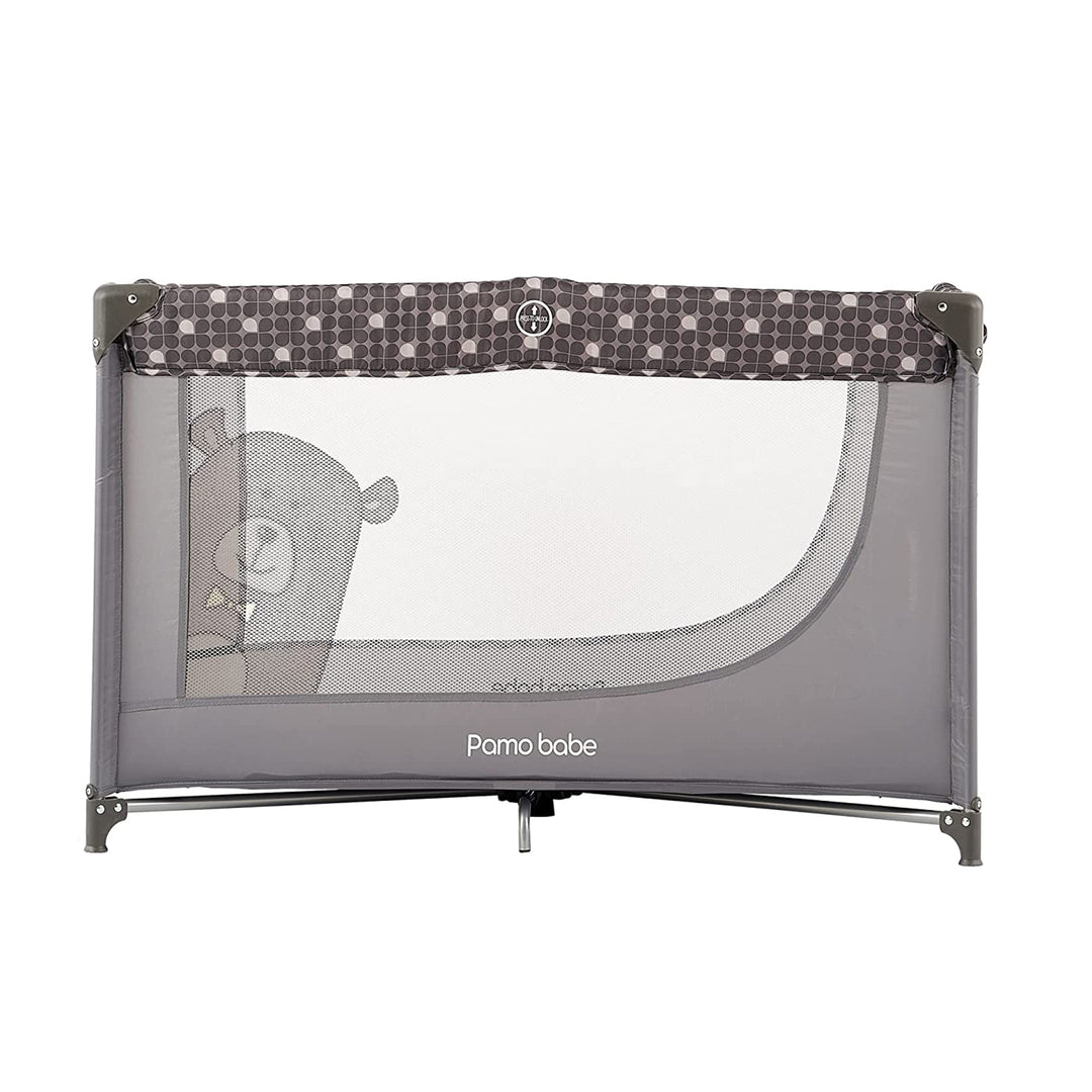 Pamo Babe Portable Enclosed Baby Playpen Crib with Mattress and Carry Bag, Gray