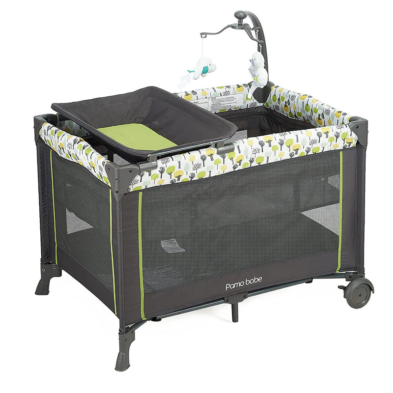 Pamo Babe Bassinet Nursery Center Play Yard Crib with Changing Table, Green