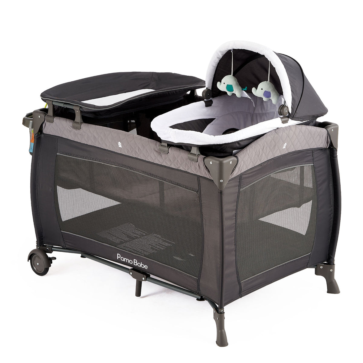 Pamo Babe Newborn Bassinet Nursery Center Play Yard Crib w/ Changing Table, Gray - VMInnovations