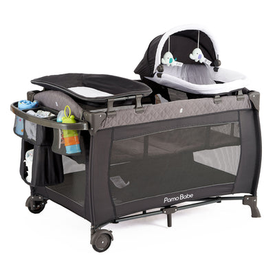 Pamo Babe Newborn Bassinet Nursery Center Play Yard Crib w/ Changing Table, Gray - VMInnovations