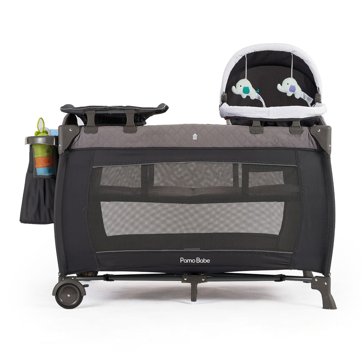 Pamo Babe Newborn Bassinet Nursery Center Play Yard Crib w/ Changing Table, Gray - VMInnovations