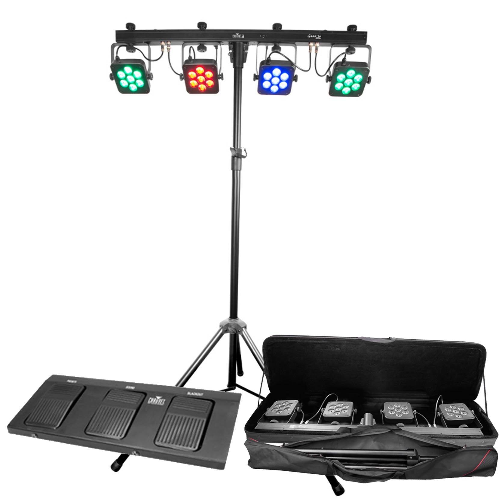 2) Chauvet DJ 4BAR TRI USB LED DMX Wash Light Bar Systems w/ Stands + Travel Bag