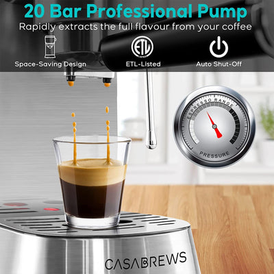 Sincreative Casabrews 20 Bar Brushed Stainless Steel Espresso Machine (Open Box) - VMInnovations