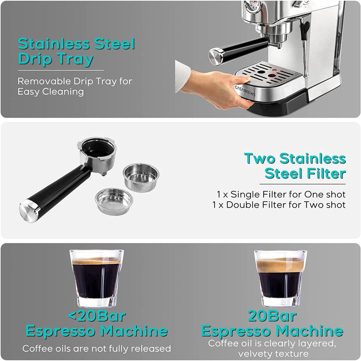 Sincreative Casabrews 20 Bar Brushed Stainless Steel Espresso Machine (Open Box)